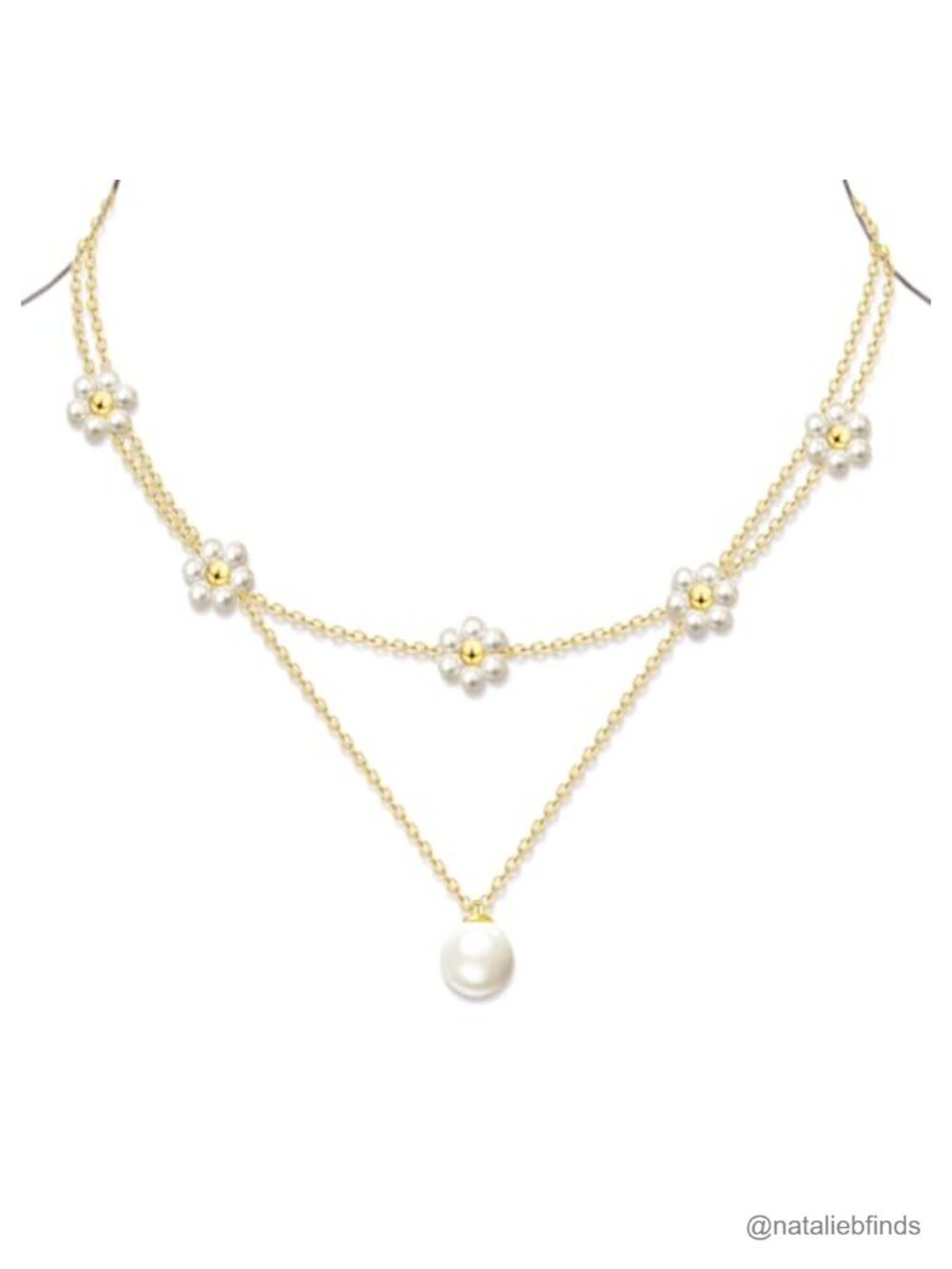 14K Gold Plated Daisy Pearl Necklace Set Layered Choker Gift for Women